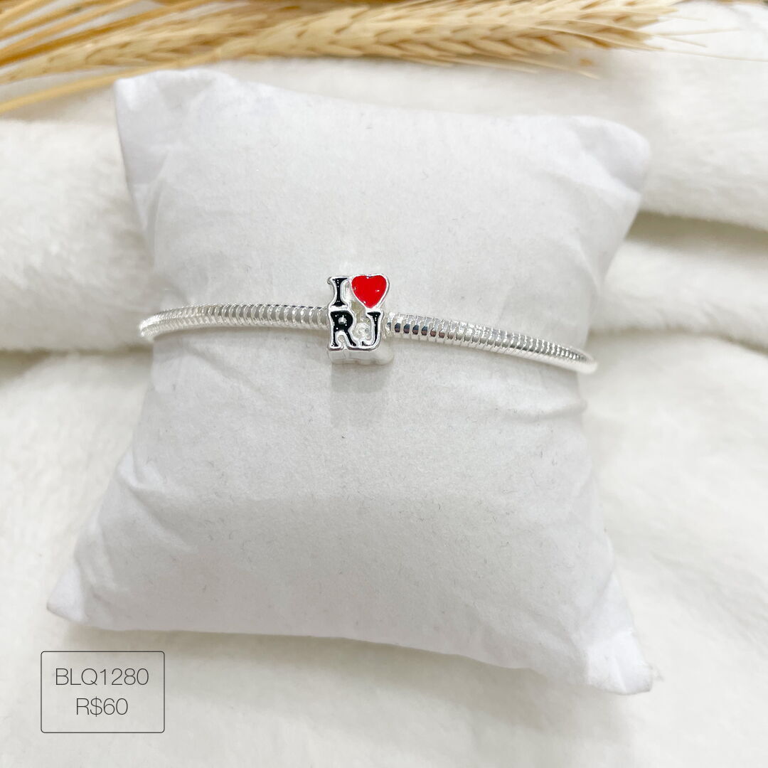 Berloque I Love RJ Passador Esmaltado Prateado